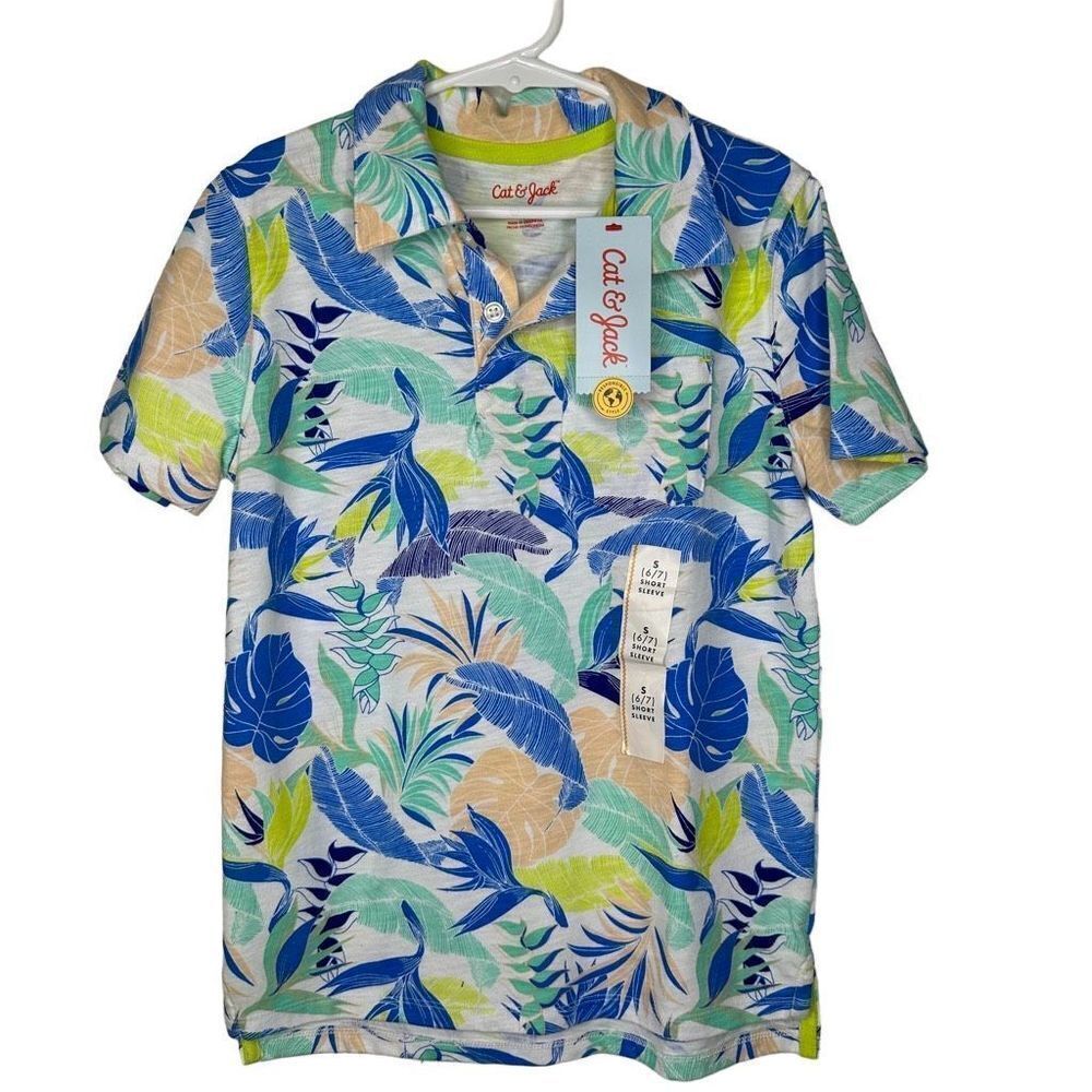 Cat & Jack Tropical Print Short Sleeve Tee - Blue, Green, Yellow